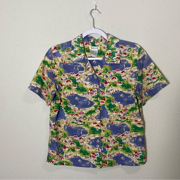 Vintage Talbots Button Up Camp Shirt Blouse Coastal Vacation Women's Size Small - Picture 9 of 12